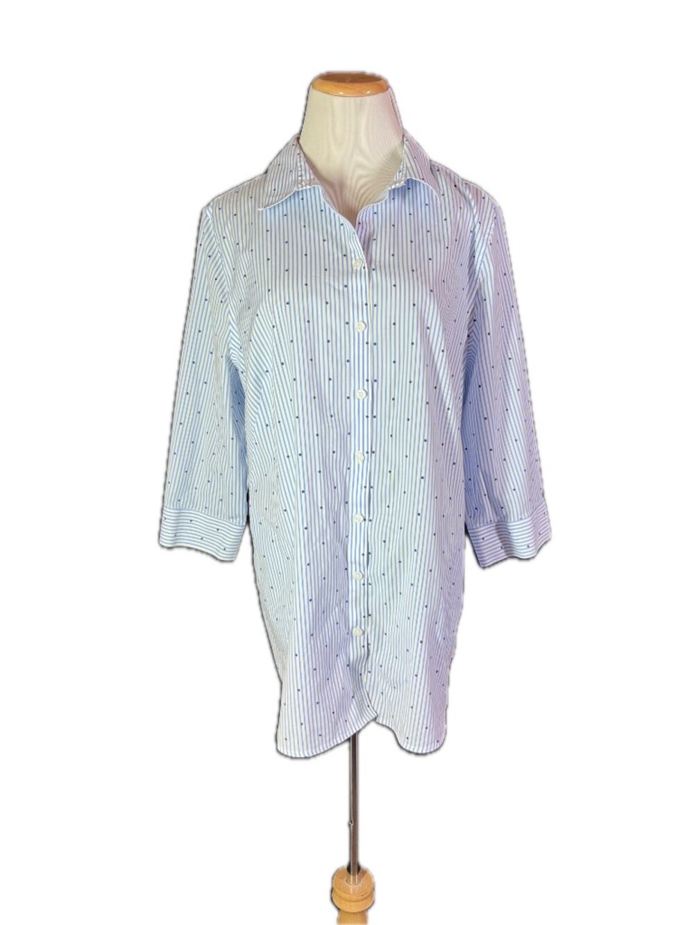 Chico's 2.5 (14) No-Iron Dotted Striped Button-Up Shirt 3/4 Sleeves